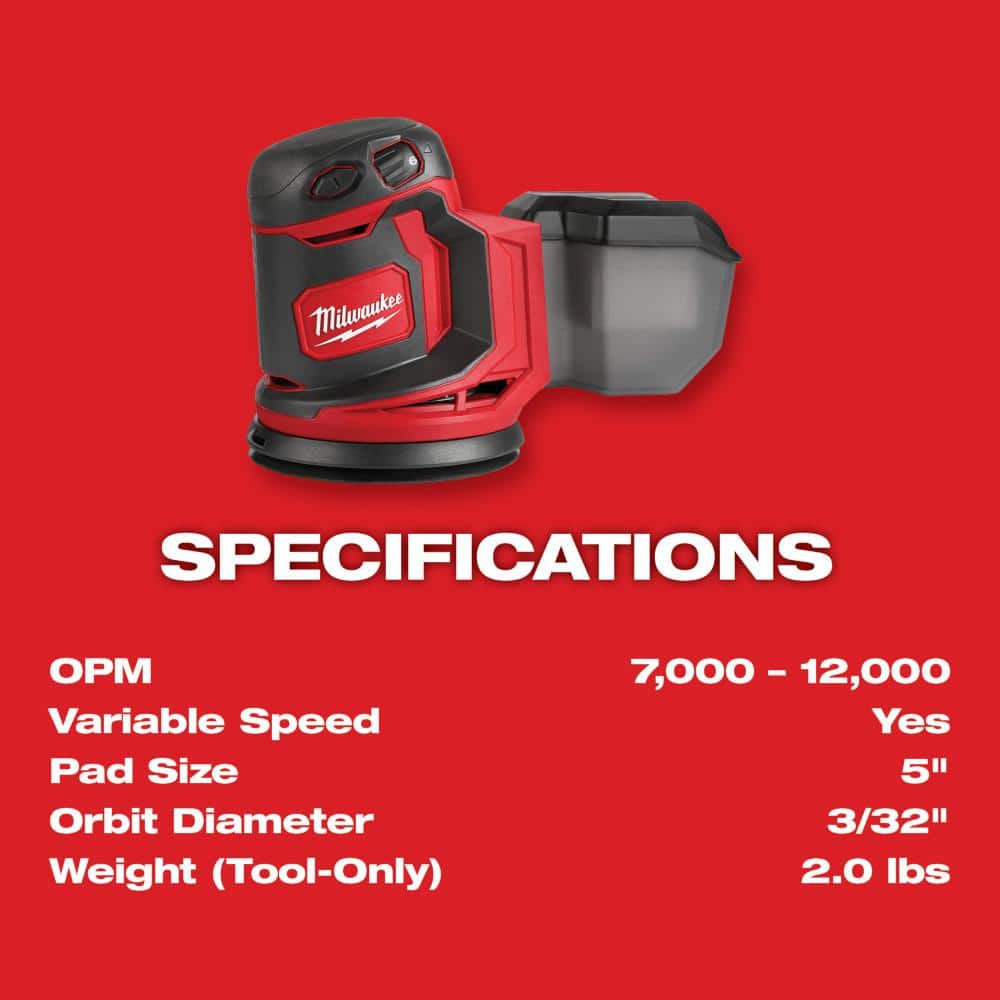 Milwaukee M18 18V Lithium-Ion Cordless 5 in. Random Orbit Sander with Two 3.0 Ah Batteries