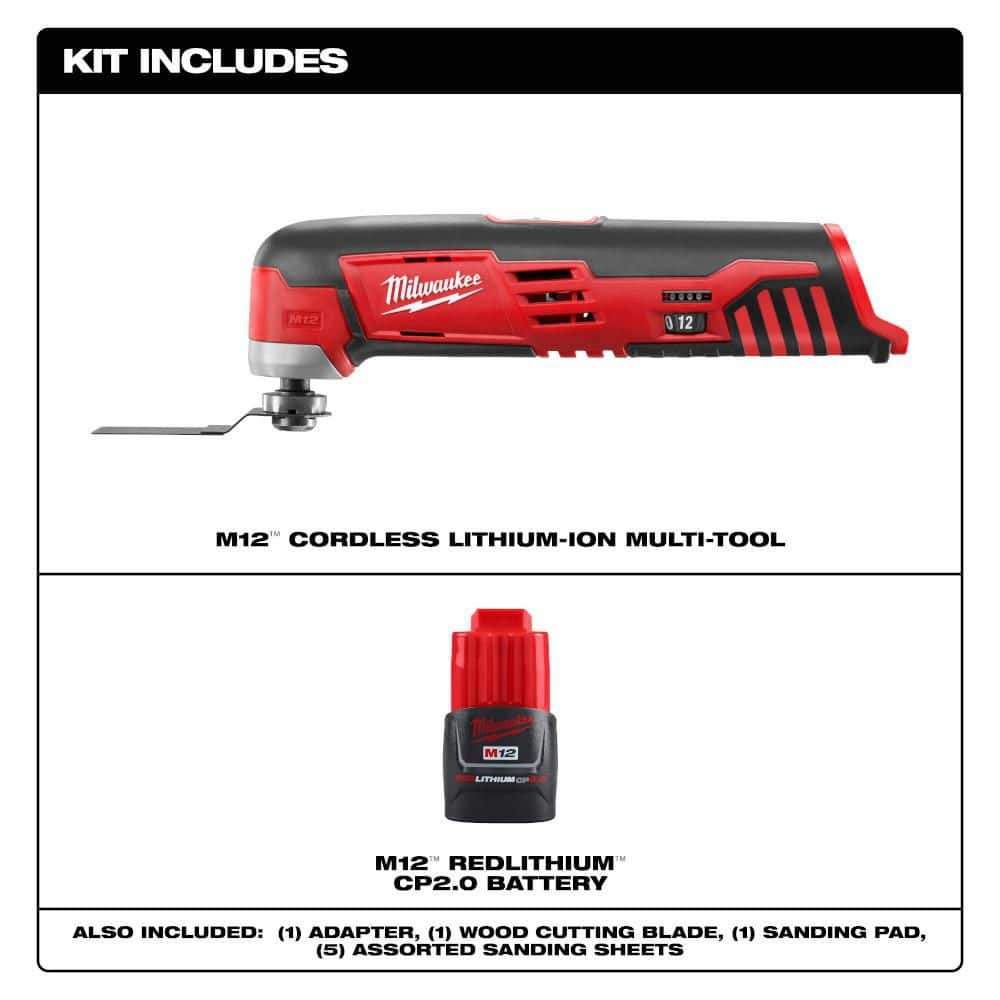 Milwaukee M12 12-Volt Lithium-Ion Cordless Oscillating Multi-Tool Kit with 2.0Ah Battery (Model 2426-20 + 48-11-2420)