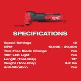 Milwaukee M12 FUEL 12V Lithium-Ion Cordless Oscillating Multi-Tool & 3 in. Cutoff Saw (Tool-Only, 2526-20/2522-20)