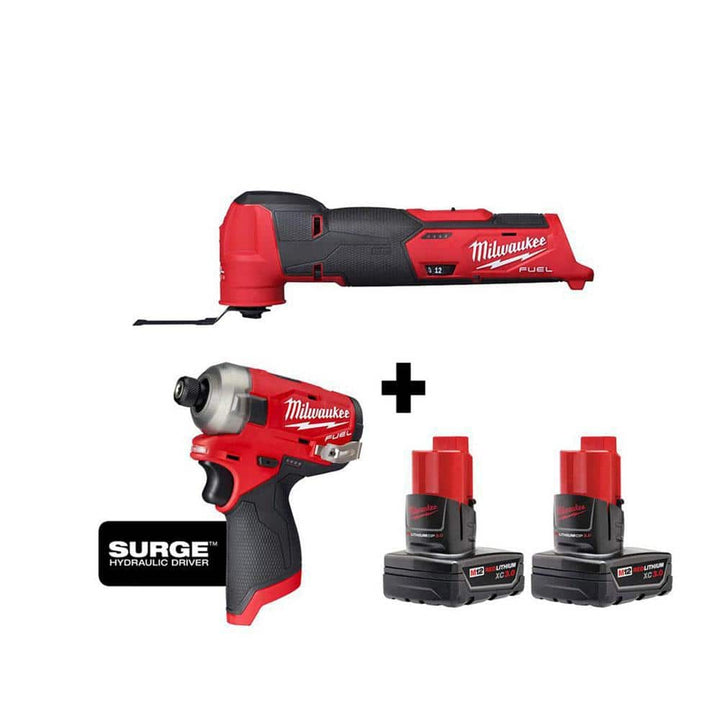 Milwaukee M12 FUEL 12V Lithium-Ion Cordless Oscillating Multi-Tool & SURGE Impact Driver Kit with Two 3.0 Ah Batteries