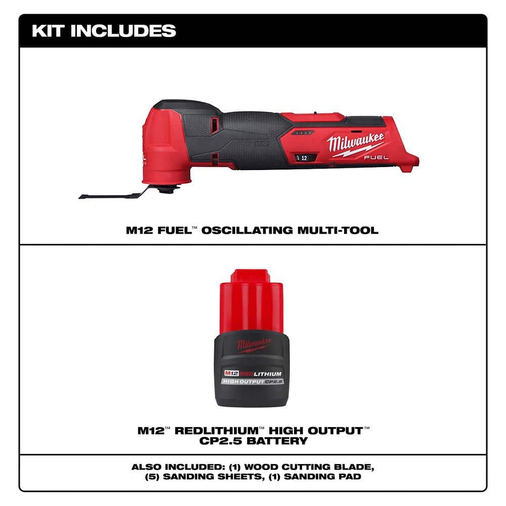 Milwaukee M12 FUEL 12V Lithium-Ion Cordless Oscillating Multi-Tool with HIGH OUTPUT CP2.5 Battery Pack, 11.22 in L