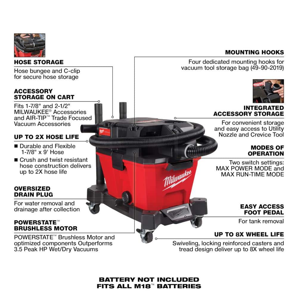 Milwaukee M18 FUEL 18V Lithium-Ion Cordless Brushless Oscillating Multi-Tool with Wet/Dry Shop Vac and (2) High Output 6.0Ah Batteries