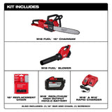 Milwaukee M18 FUEL 16 in. 18-Volt Brushless Cordless Electric Chainsaw w/M18 Blower 12.0 Ah & Extra Chain Combo Kit (2-Tool)