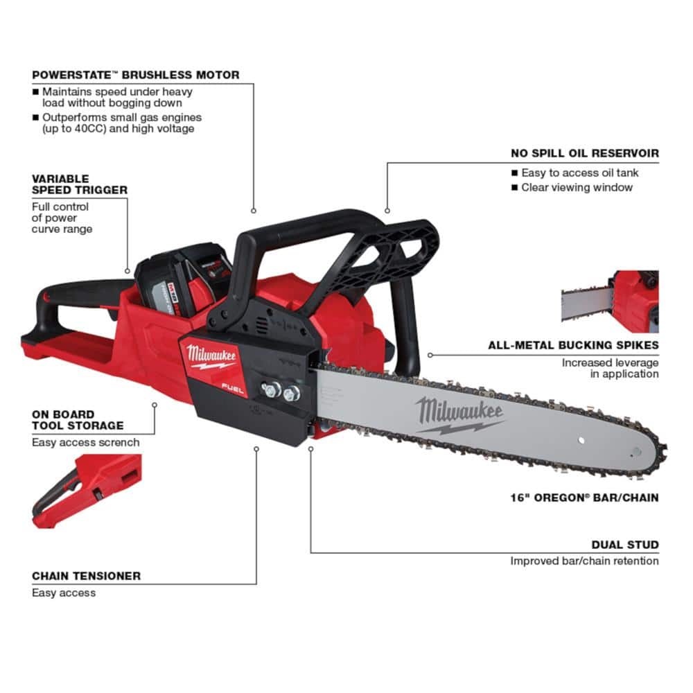 Milwaukee M18 FUEL 16 in. 18-Volt Brushless Cordless Electric Chainsaw withM18 Blower 12.0 Ah and Carrying Case Combo Kit (2-Tool)