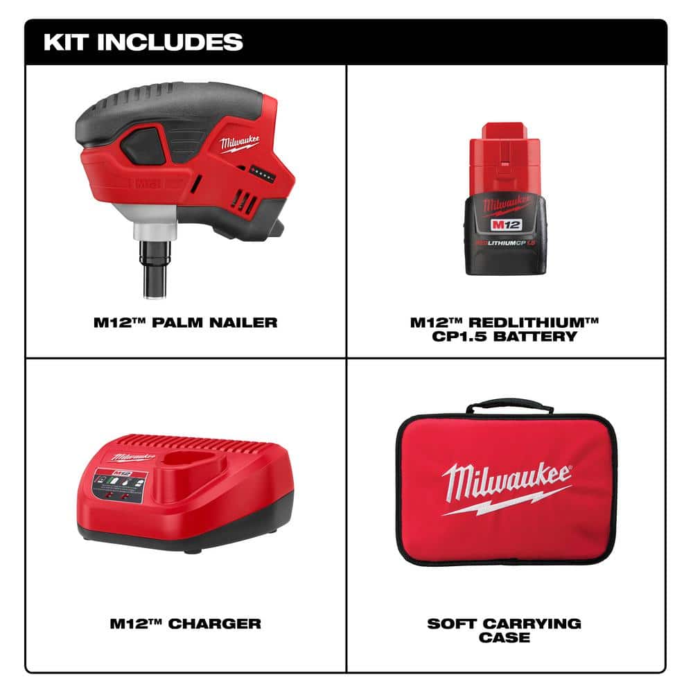 Milwaukee M12 Cordless Palm Nailer Kit with One 1.5Ah Battery, Charger with M18 FUEL 3-1/2 in. 18-Volt 21-Degree Framing Nailer