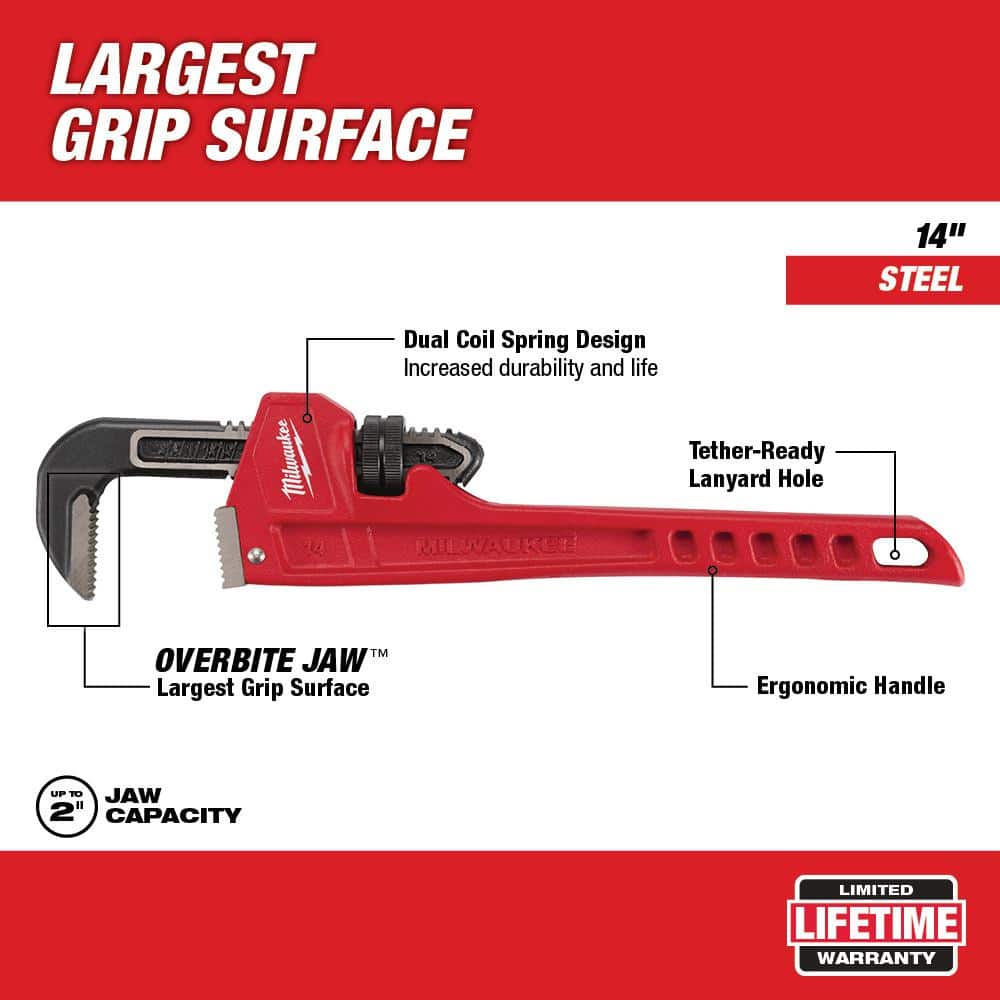 Milwaukee 14 in. Steel Straight Pipe Wrench, Model 48-22-7114