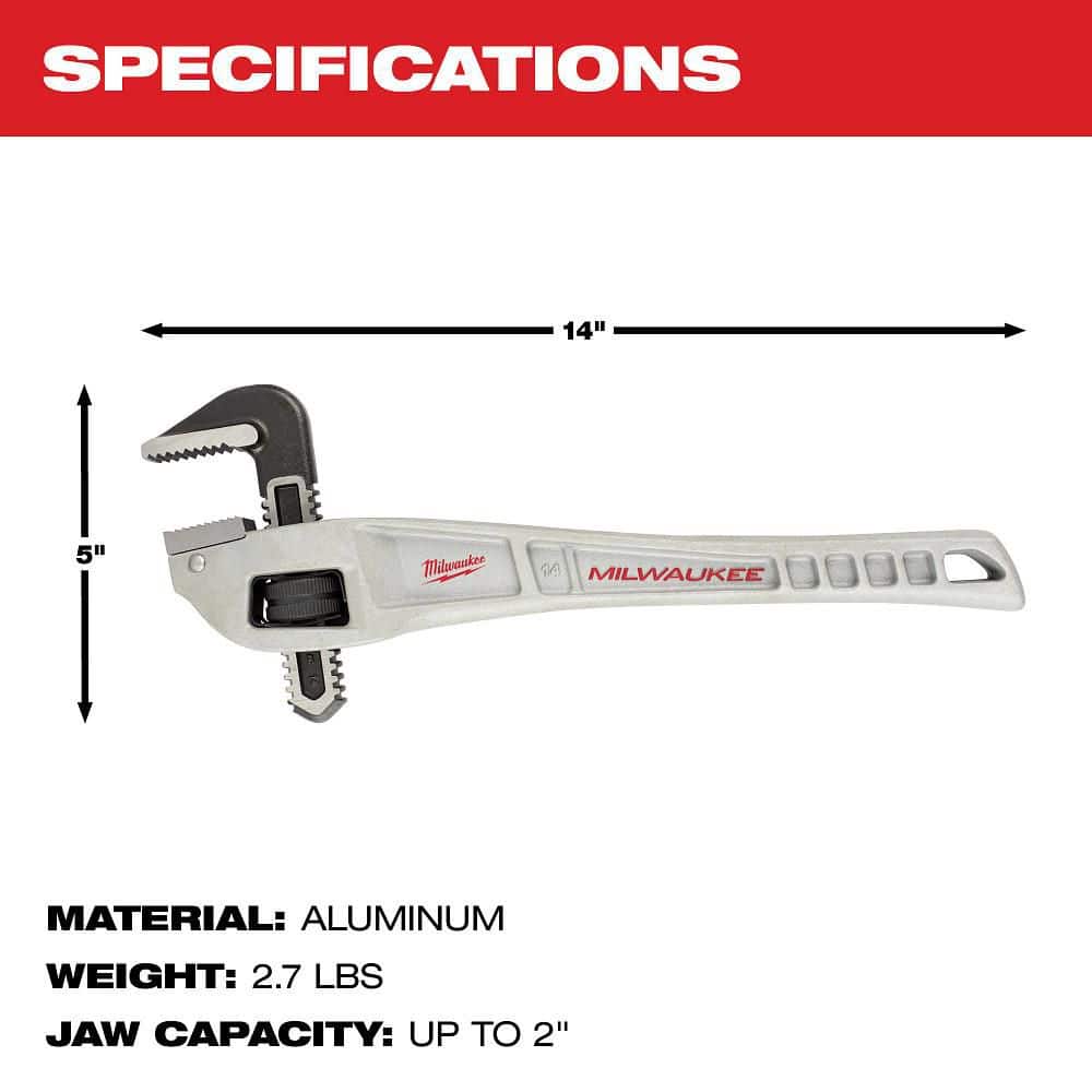 Milwaukee 14 in. Aluminum Offset Pipe Wrench, 2 in. Jaw Capacity