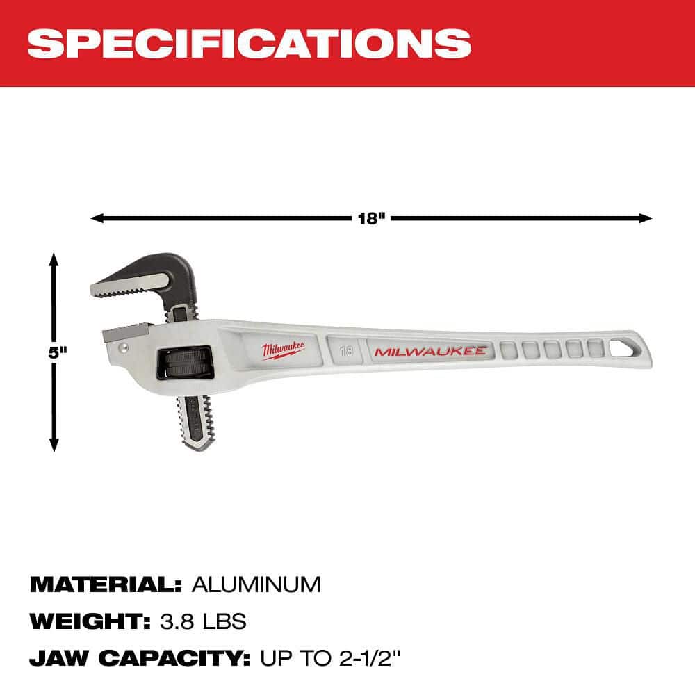 Milwaukee 18 in. Aluminum Offset Pipe Wrench, 2-1/2 in. Jaw Capacity