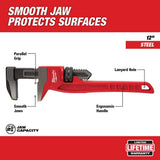 Milwaukee 12 in. Smooth Jaw Pipe Wrench, Steel, 2-5/8 in. Capacity (Model 48-22-7186)