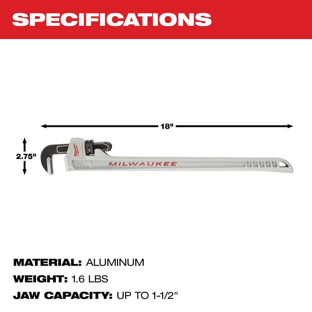 Milwaukee 10 in. Aluminum Pipe Wrench with POWERLENGTH Handle, 1-1/2 in. Jaw Capacity