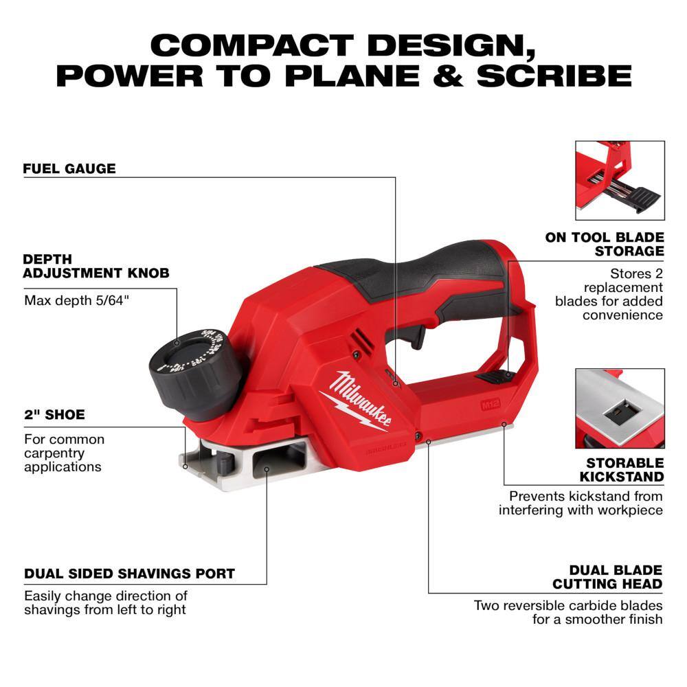 Milwaukee M12 12V Lithium-Ion Brushless Cordless 2 in. Planer with M12 Multi-Tool