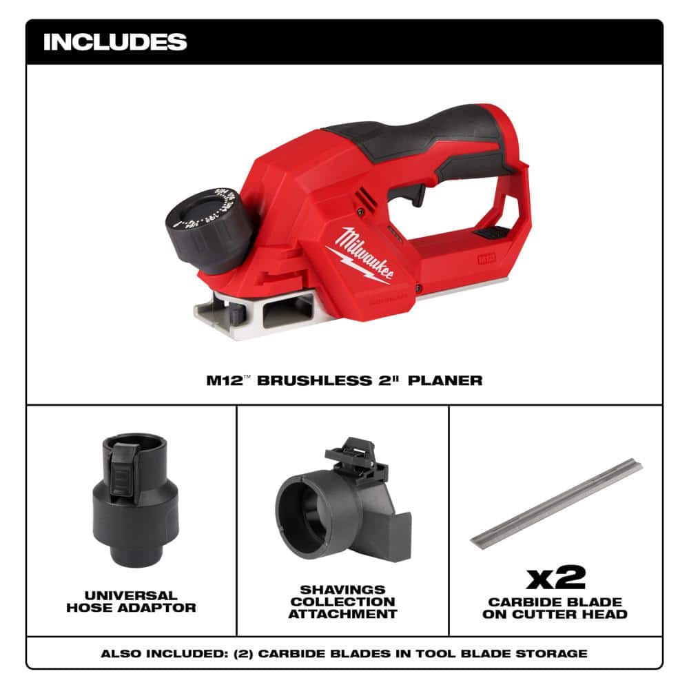 Milwaukee M12 12V Lithium‑Ion Brushless Cordless 2 in. Planer with M12 2‑Tool Combo Kit
