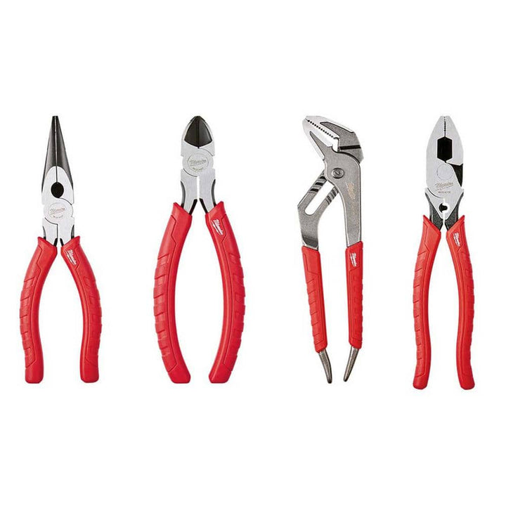 Milwaukee Pliers Kit, 4-Piece Set with Lineman’s, Long Nose, Diagonal, and REAM & PUNCH Straight Jaw
