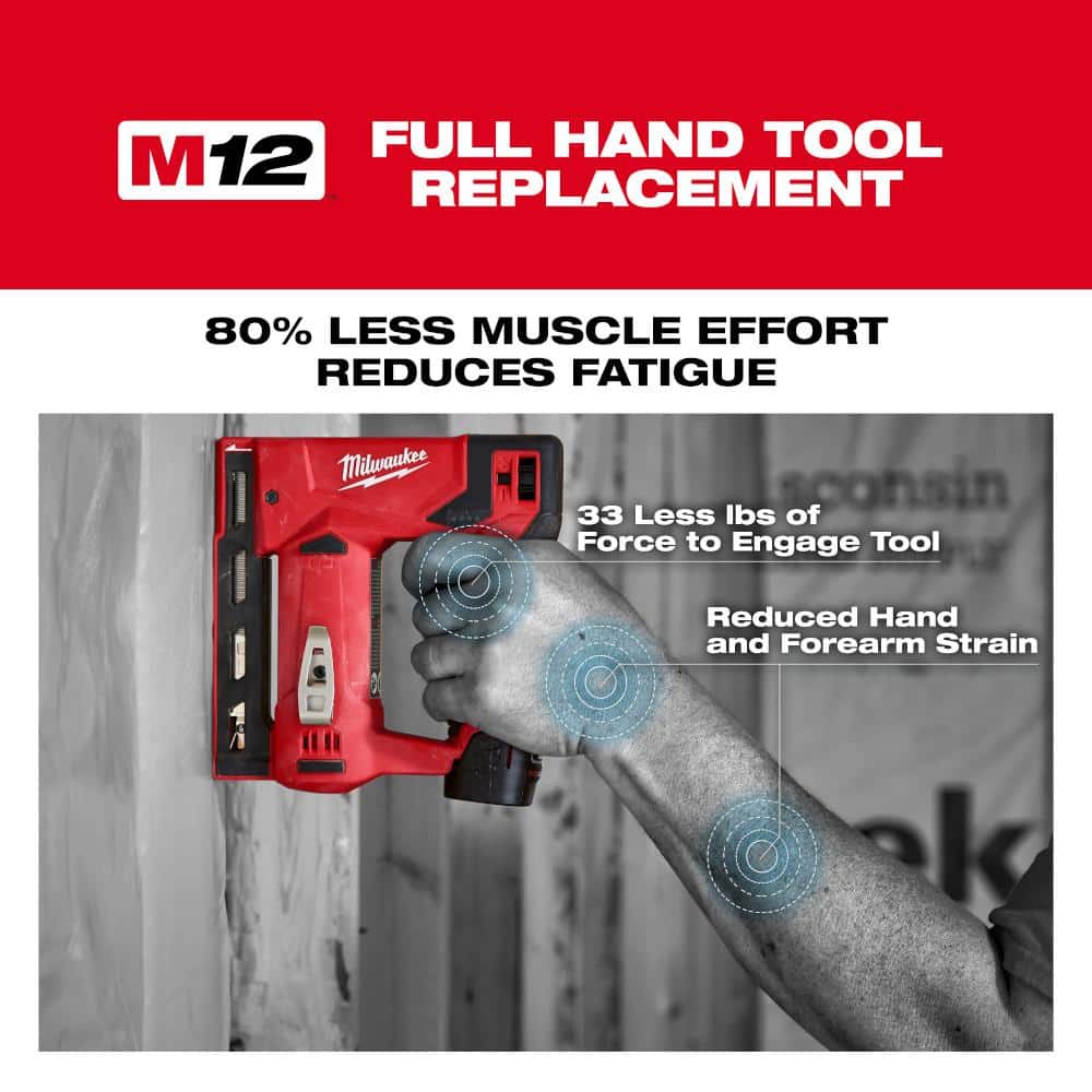 Milwaukee M12 12-Volt Cordless 3/8 in. Crown Stapler with M12 Right Angle Drill, Tool-Only (2447-20/2415-20)