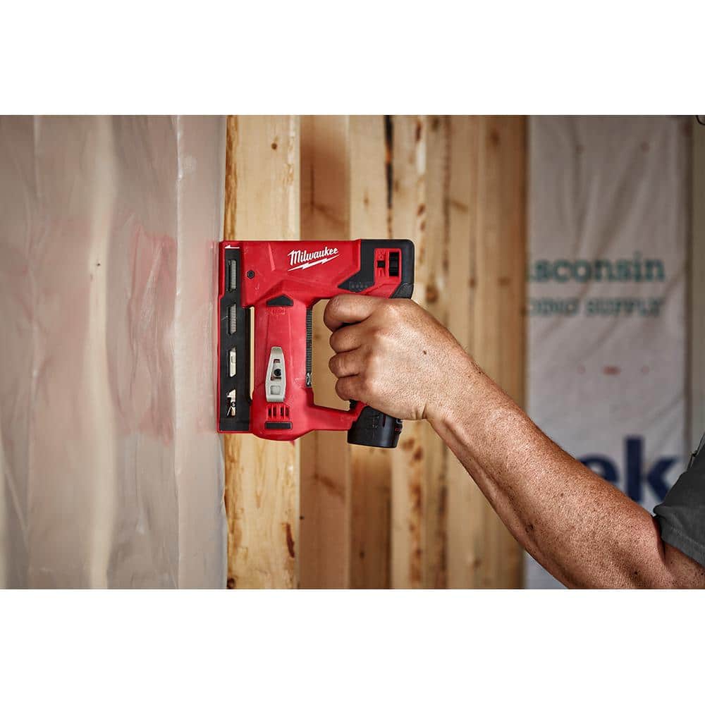 Milwaukee M12 12-Volt Cordless 3/8 in. Crown Stapler with M12 Right Angle Drill, Tool-Only (2447-20/2415-20)