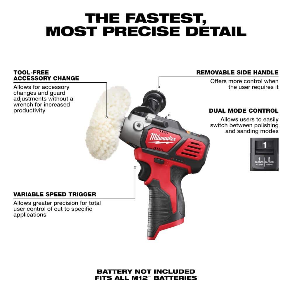 Milwaukee M12 12V Lithium-Ion Cordless Variable Speed Polisher/Sander with CP 2.5Ah High Output Battery Pack