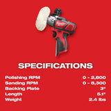 Milwaukee M12 12V Lithium-Ion Cordless Variable Speed Polisher/Sander with CP 2.5Ah High Output Battery Pack