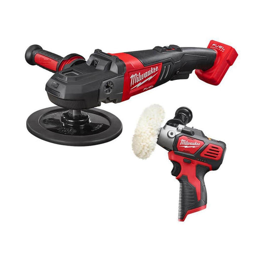 Milwaukee M18 FUEL 18V Brushless Cordless 7 in. Variable Speed Polisher with M12 Variable Speed Polisher/Sander (2-Tool)