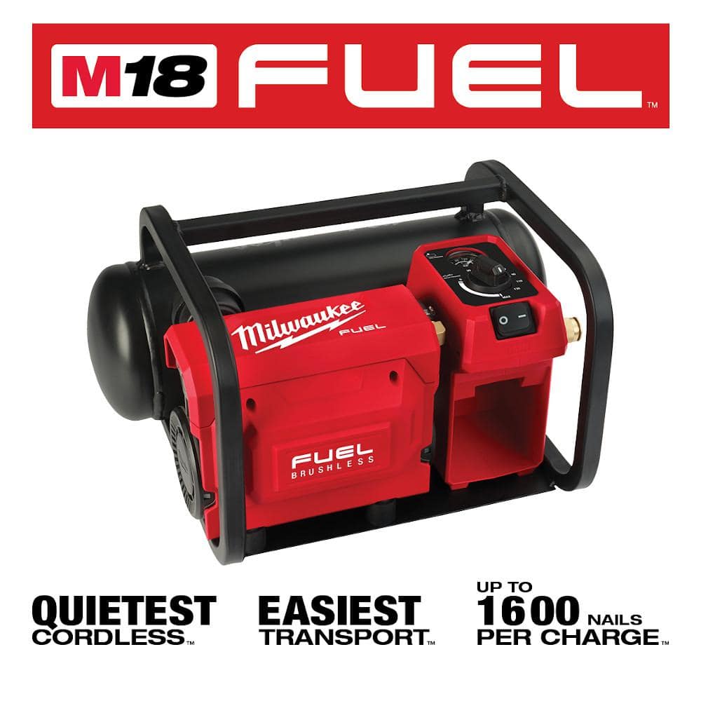 Milwaukee M18 FUEL 18V Lithium‑Ion Cordless 2 Gal. Quiet Air Compressor, Compact Hot‑Dog Tank (Tool‑Only)