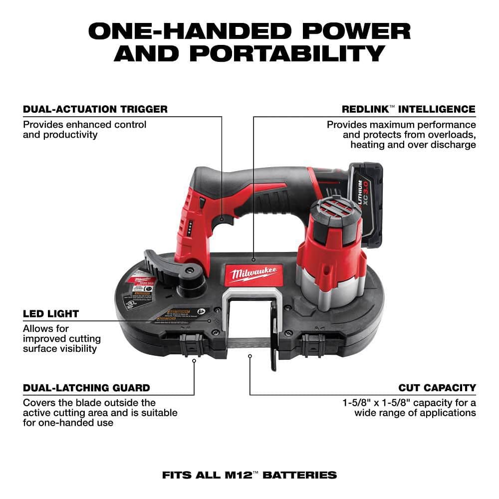 Milwaukee M12 12-Volt Lithium-Ion Cordless Sub-Compact Band Saw XC Kit with 3.0Ah Battery, Charger & Hard Case (1-5/8 in. Capacity)