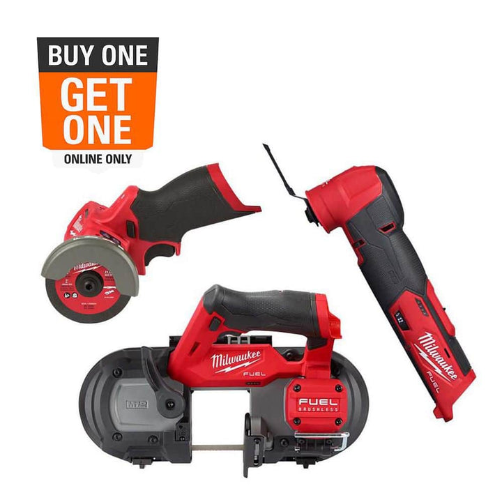 Milwaukee M12 FUEL 12-Volt Lithium-Ion Cordless Compact Band Saw + M12 FUEL Oscillating Multi-Tool + M12 FUEL 3 in. Cut-Off Saw (Tool-Only)