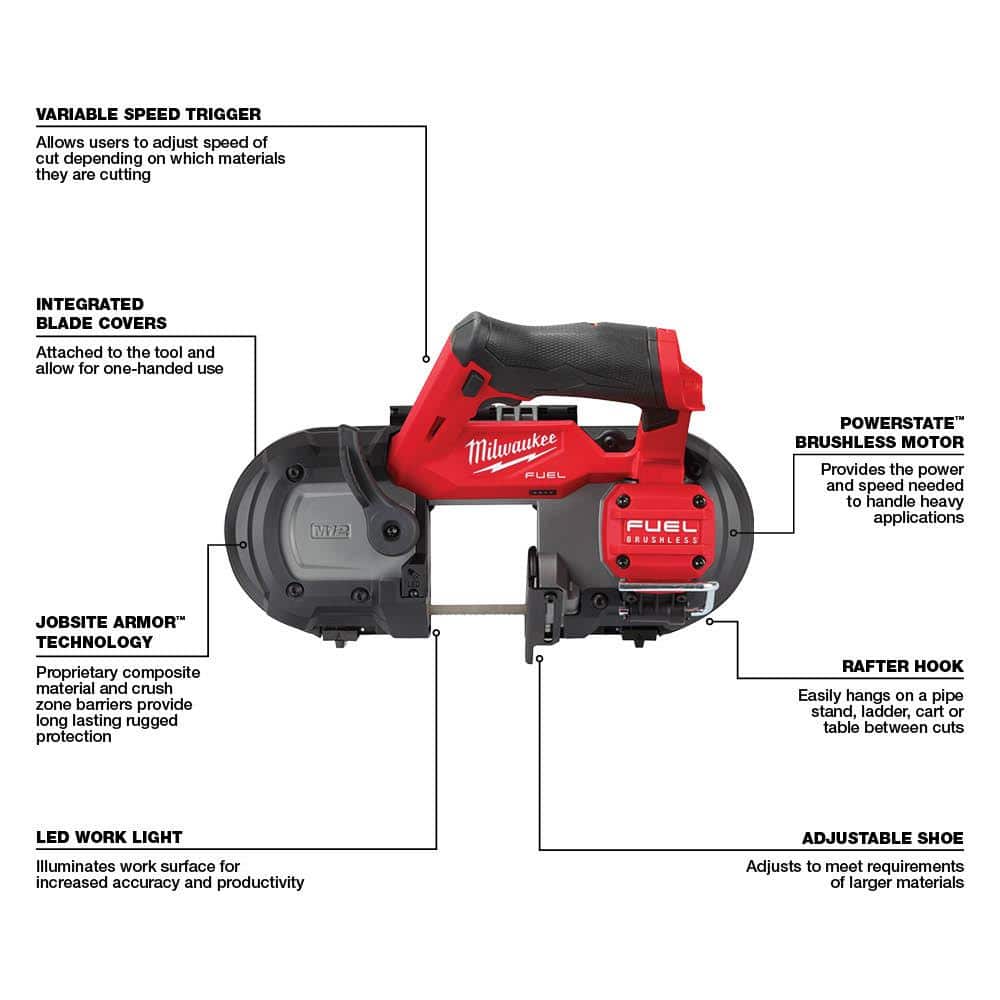 Milwaukee M12 FUEL 12-Volt Lithium-Ion Cordless Compact Band Saw + M12 FUEL Oscillating Multi-Tool + M12 FUEL 3 in. Cut-Off Saw (Tool-Only)