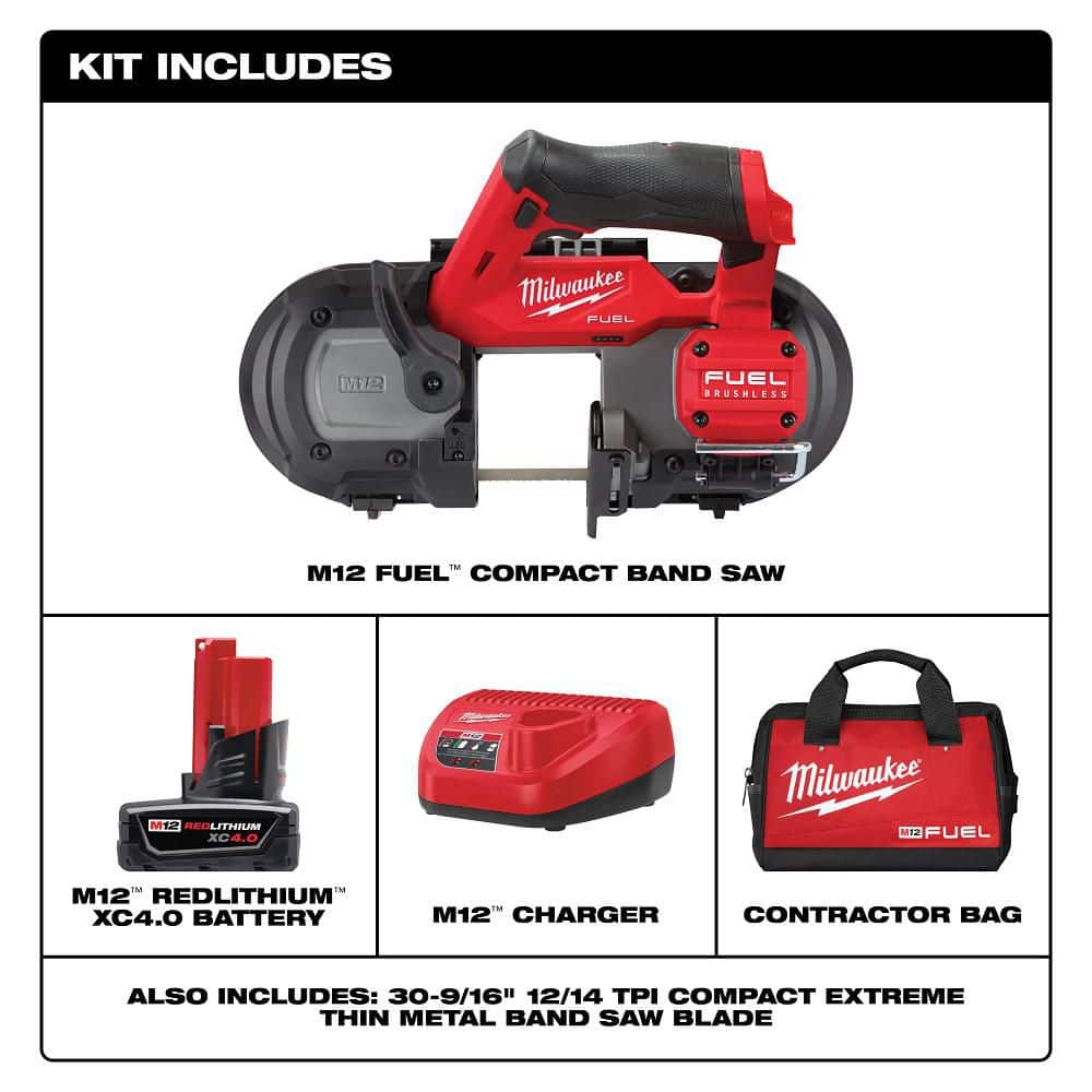 Milwaukee M12 FUEL 12V Lithium-Ion Cordless Compact Band Saw XC Kit with 4.0Ah Battery, Charger & Bag (Model 2529-21XC)