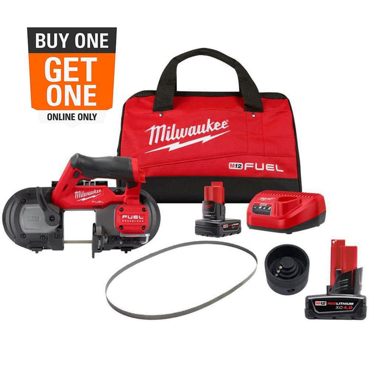 Milwaukee M12 FUEL 12V Li‑Ion Cordless Compact Band Saw Kit with XC4.0 Battery, Charger, 30‑9/16 in Blade & Reamer Attachment Compatibility