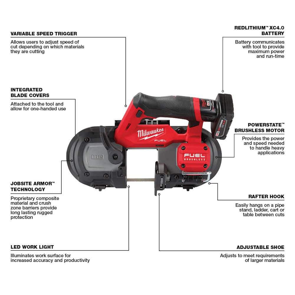 Milwaukee M12 FUEL 12V Lithium-Ion Cordless Compact Band Saw XC Kit with 4.0Ah Battery, Charger & Bag (Model 2529-21XC)