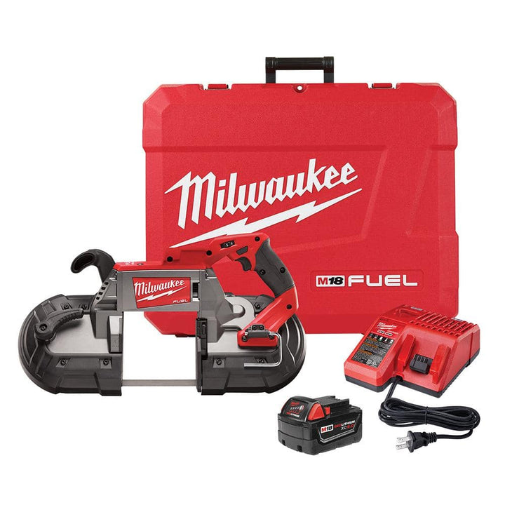 Milwaukee M18 FUEL 18V Lithium‑Ion Brushless Cordless Deep Cut Band Saw Kit, 5 in x 5 in Capacity, with Two 5.0Ah Batteries, Charger & Hard Case (2729-22)