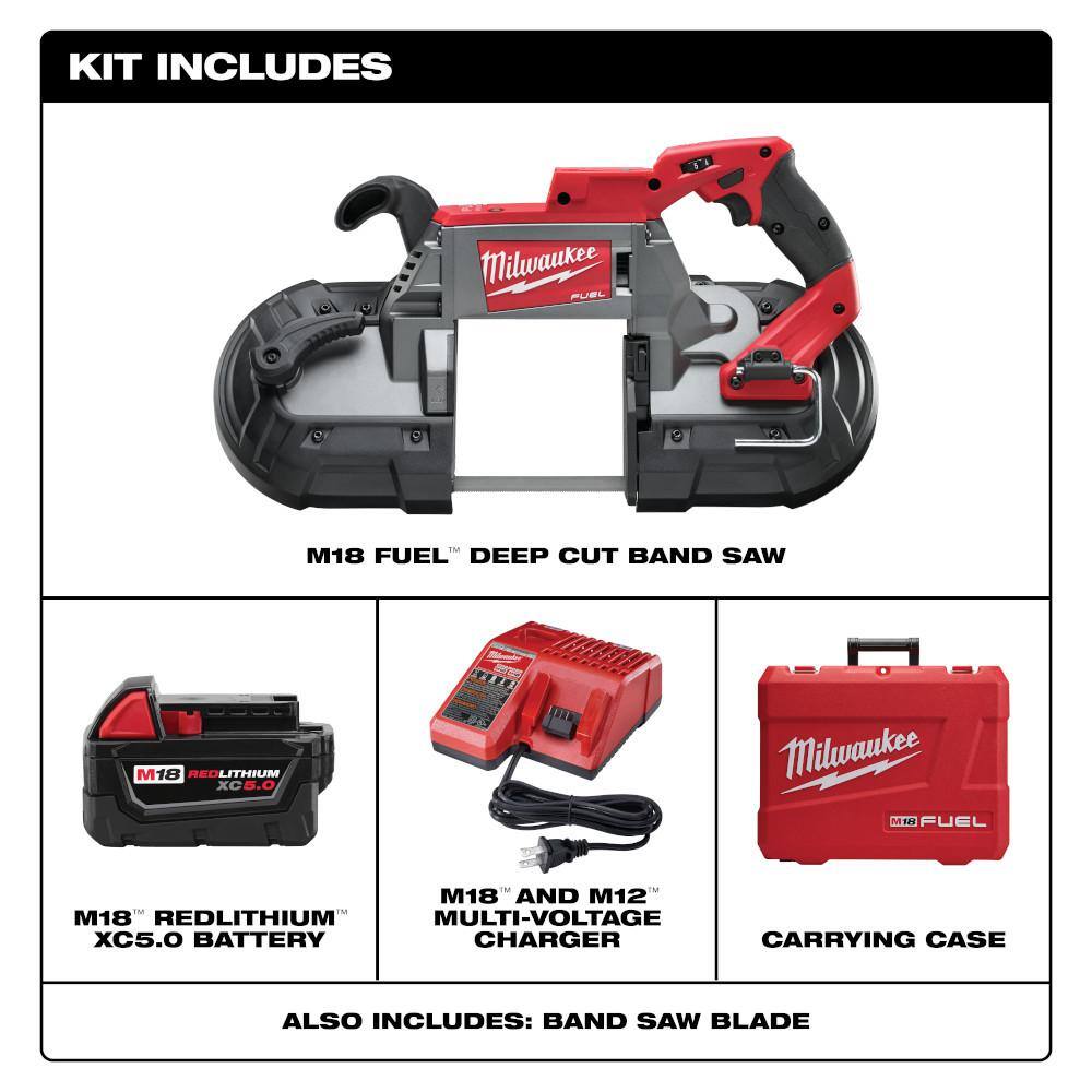 Milwaukee M18 FUEL 18-Volt Brushless Cordless Deep Cut Band Saw Kit, 5.0Ah Battery + Charger + Hard Case (2729-21)