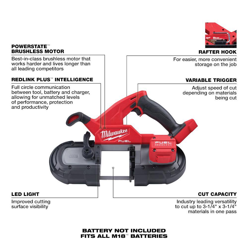 Milwaukee M18 FUEL 18V Lithium-Ion Brushless Cordless Deep Cut Band Saw Kit w/FUEL Compact Bandsaw