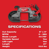 Milwaukee M18 FUEL 18-Volt Brushless Cordless Deep Cut Dual-Trigger Band Saw, 5" x 5" Capacity (Tool-Only)