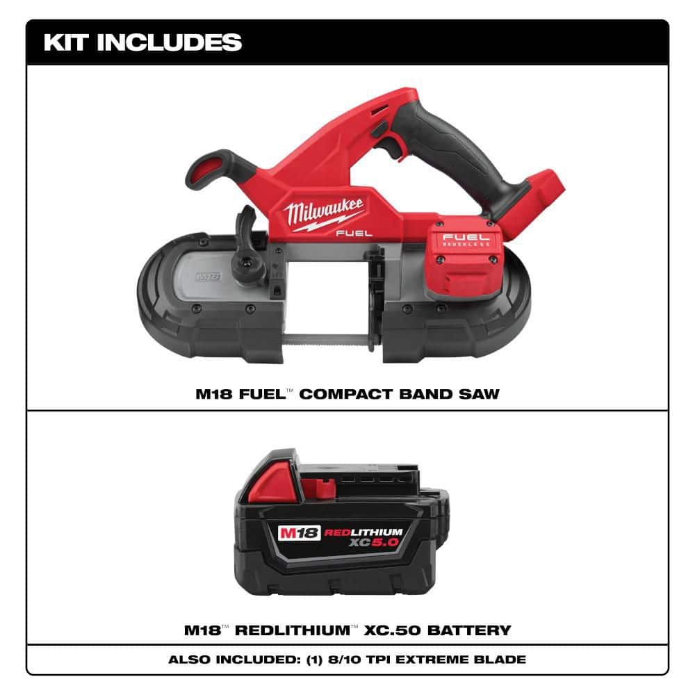 Milwaukee M18 FUEL 18-Volt Lithium-Ion Brushless Cordless Compact Band Saw Kit with 8.0Ah Starter Pack, 3-1/4 in. x 3-1/4 in. Capacity