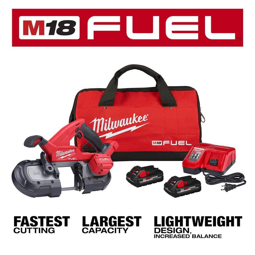 Milwaukee M18 FUEL 18-Volt Lithium-Ion Brushless Cordless Compact Band Saw with 6.0 Ah Battery, 3-1/4 in. x 3-1/4 in. Capacity