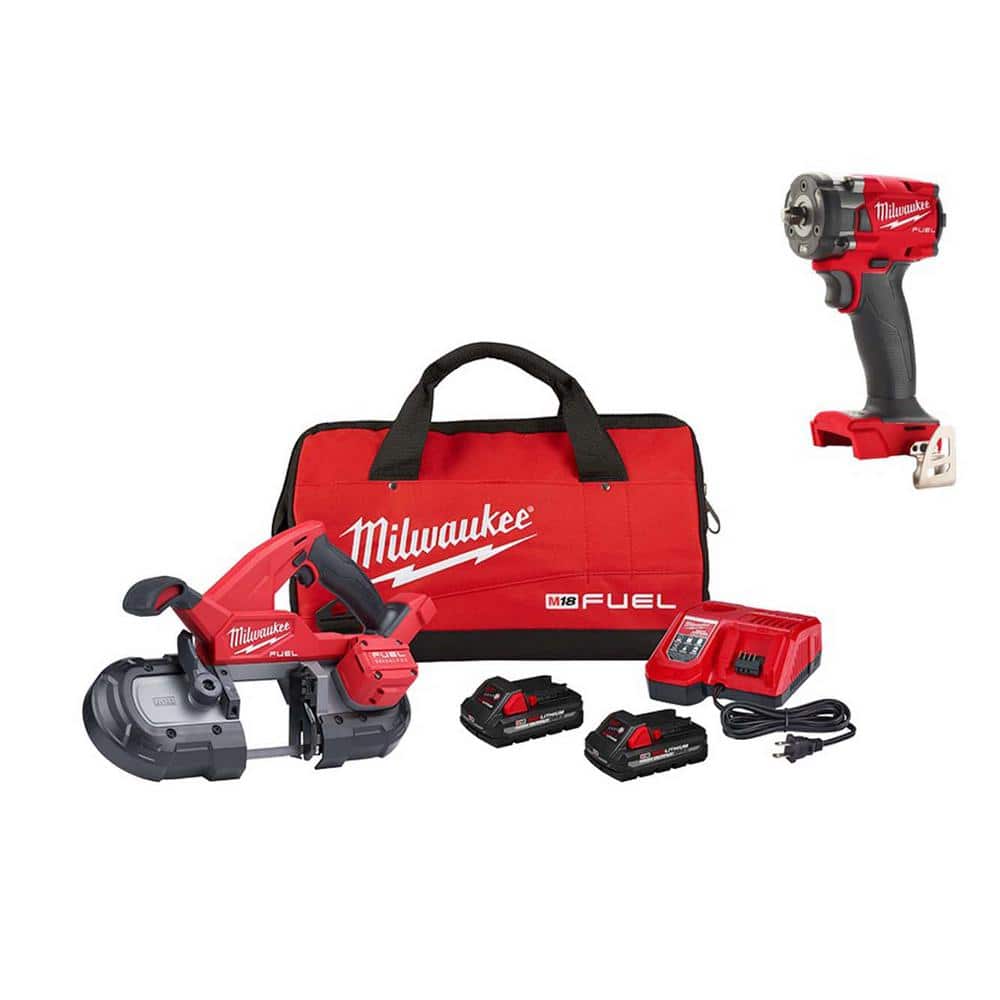 Milwaukee M18 FUEL 18-Volt Brushless Cordless Compact Bandsaw Kit with M18 FUEL Compact Impact Wrench (2829-22-2854-20)