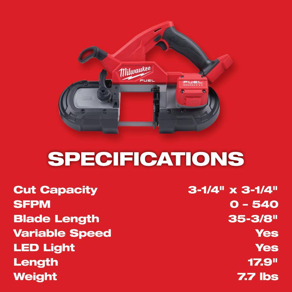 Milwaukee M18 FUEL 18-Volt Lithium-Ion Brushless Cordless Compact Bandsaw Kit with FUEL 1/4 in. Hex Impact Driver