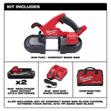 Milwaukee M18 FUEL 18V Lithium-Ion Brushless Cordless Compact Band Saw Kit (2829-22) with Two HIGH OUTPUT CP3.0 Batteries, 35-3/8 in Blade, 3-1/4 x 3-1/4 in Capacity
