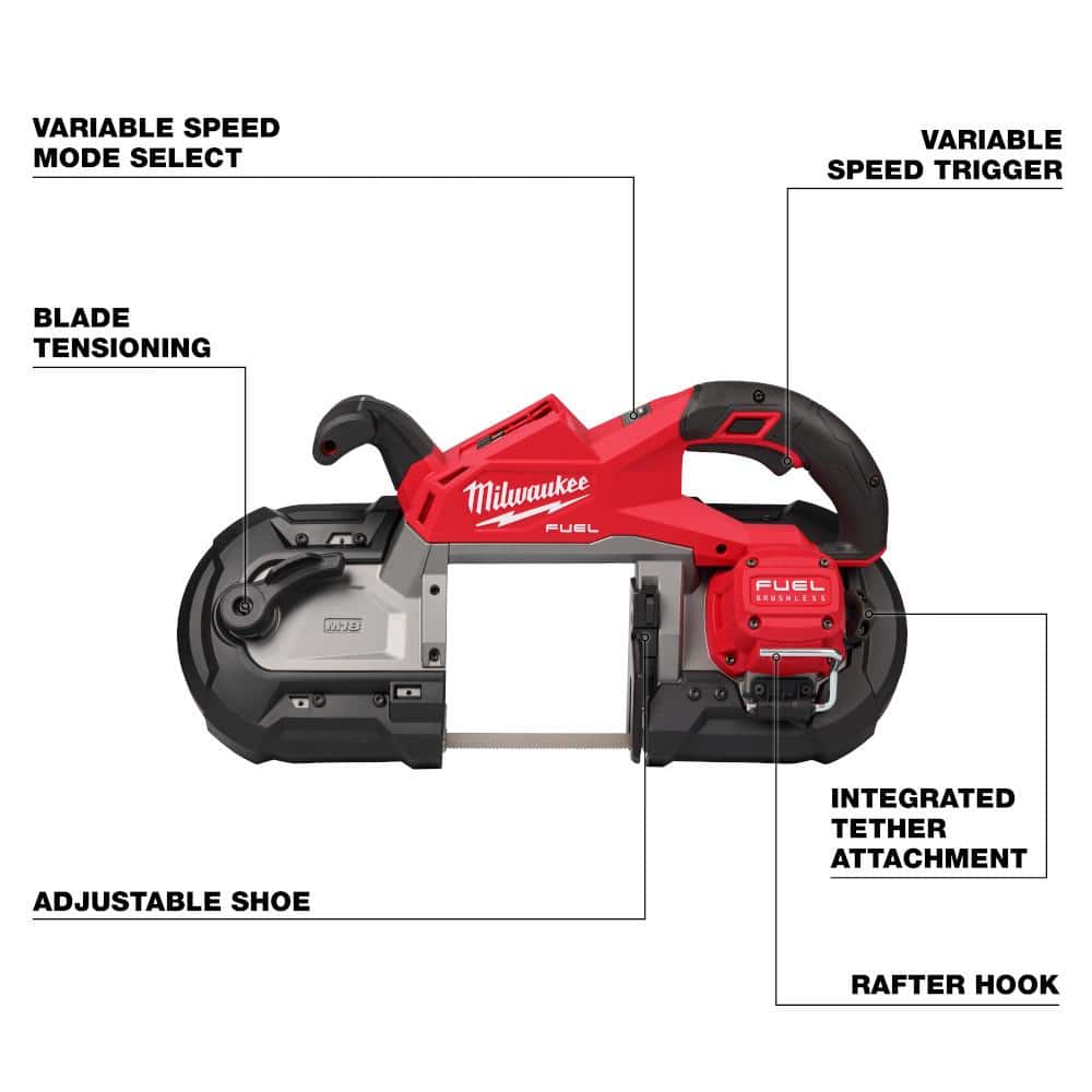 Milwaukee M18 FUEL 18-Volt Brushless Deep Cut Cordless Band Saw Kit with (2) 5.0Ah Batteries, Charger & Hard Case, 5 in. x 5 in. Capacity