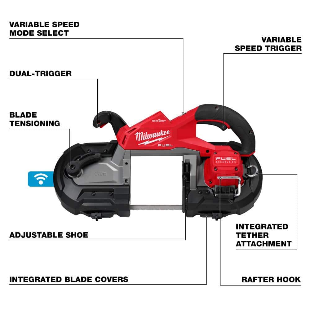 Milwaukee M18 FUEL 18V Brushless Cordless Deep Cut Dual-Trigger Band Saw with ONE-KEY, 5 in. Capacity (Tool-Only)