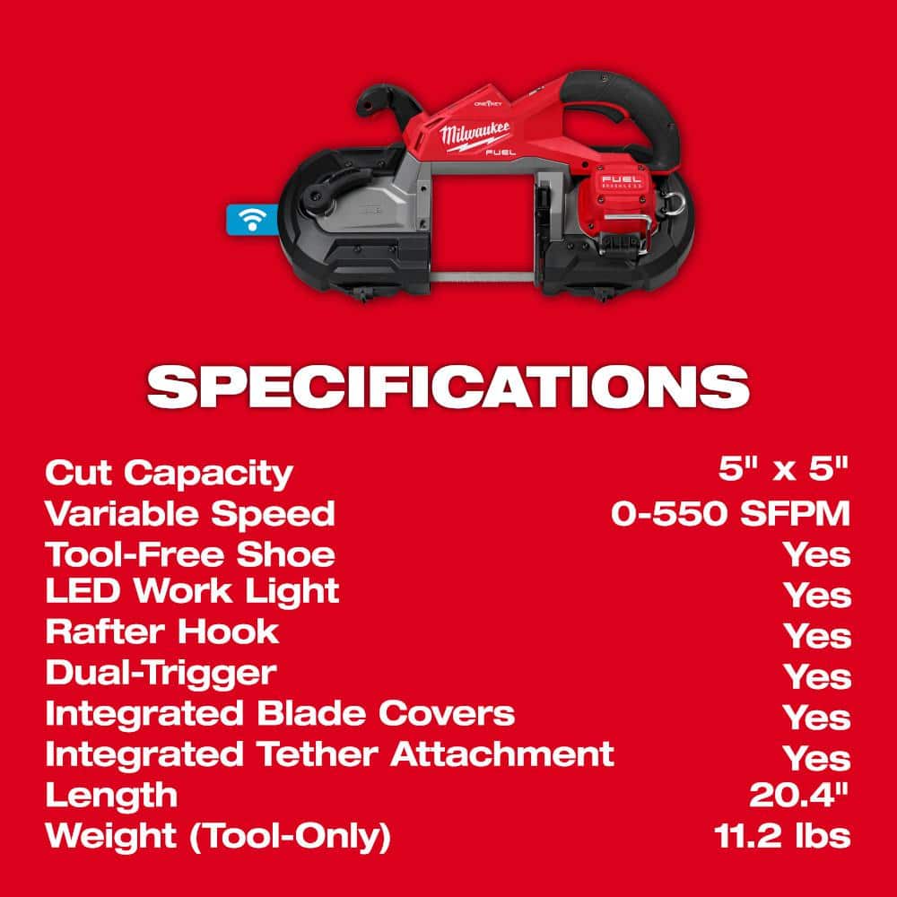 Milwaukee M18 FUEL 18V Brushless Cordless Deep Cut Dual-Trigger Band Saw with ONE-KEY, 5 in. Capacity (Tool-Only)