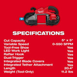 Milwaukee M18 FUEL 18V Cordless Deep Cut Band Saw Kit with ONE-KEY, 5 in. Capacity, 2 Batteries (2929S-22)
