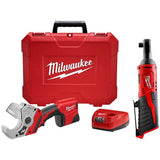Milwaukee M12 12-Volt Cordless PVC Shear Kit with 1.5Ah Battery, Charger, Hard Case & M12 3/8 in. Ratchet (Model 2470-21-2457-20)