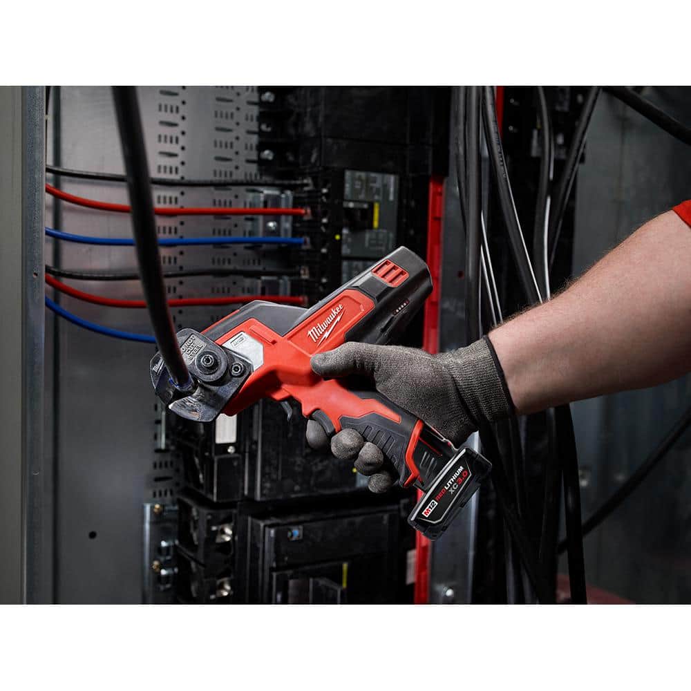 Milwaukee M12 12V Lithium-Ion Cordless 600 MCM Cable Cutter Kit with M12 3/8 in. Ratchet (Tool-Only)