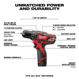 Milwaukee M12 12V Lithium-Ion Cordless 3/8 in. Drill/Driver Kit w/M12 1400 Lumen ROCKET LED Stand Work Light