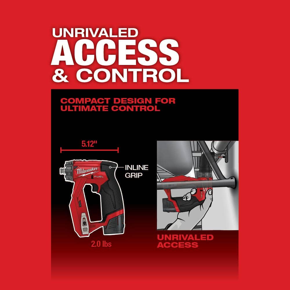 Milwaukee M12 FUEL 12V Li‑Ion Brushless Cordless 4‑in‑1 Installation 3/8 in. Drill/Driver Kit with 4 Heads + PACKOUT Bit Set (60‑Pc)