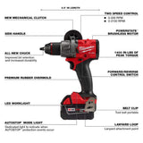 Milwaukee M18 FUEL 18V Lithium-Ion Brushless Cordless 1/2 in. Drill/Driver Kit with (2) 5.0Ah Batteries, Charger and Hard Case