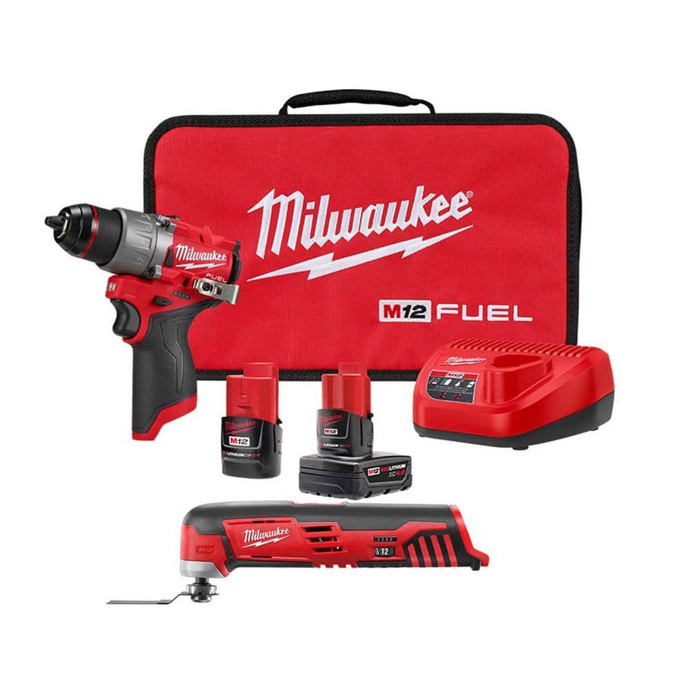 Milwaukee M12 FUEL 12-Volt Lithium-Ion Brushless Cordless 1/2 in. Drill/Driver Kit with M12 Oscillating Multi-Tool, 2 Batteries & Charger