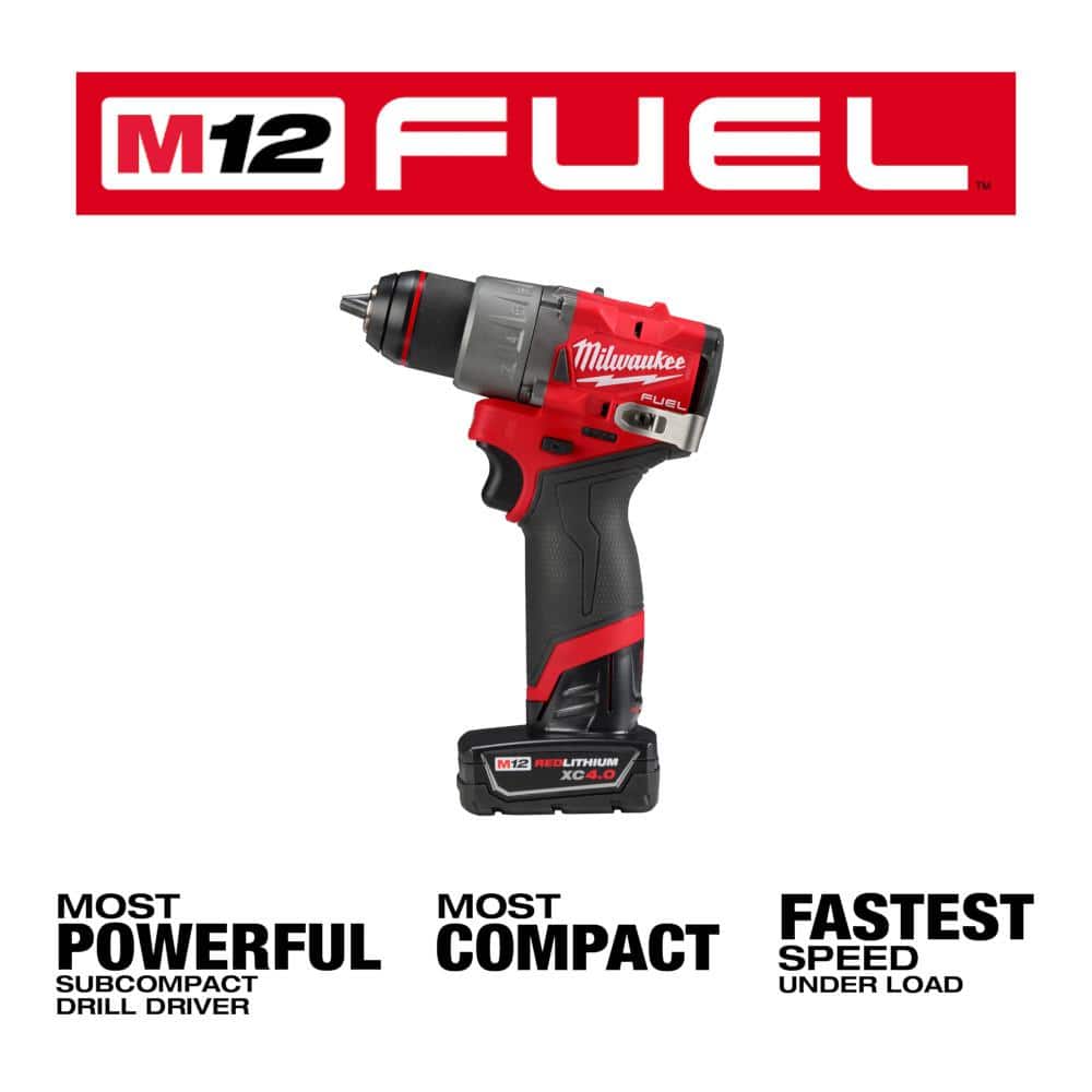 Milwaukee M12 FUEL 12-Volt Cordless Lithium-Ion Brushless 1/2 in. Drill Driver Kit with SHOCKWAVE Titanium Drill Bit Set