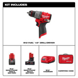 Milwaukee M12 FUEL 12-Volt Cordless Lithium-Ion Brushless 1/2 in. Drill Driver Kit with SHOCKWAVE Titanium Drill Bit Set